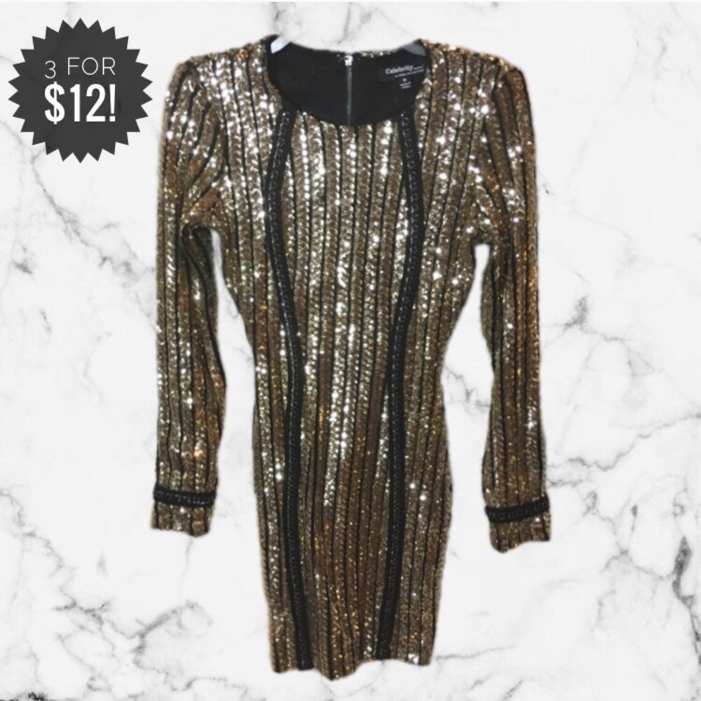 Hera Long Sleeve Sequin Chain Detail Mini Dress S